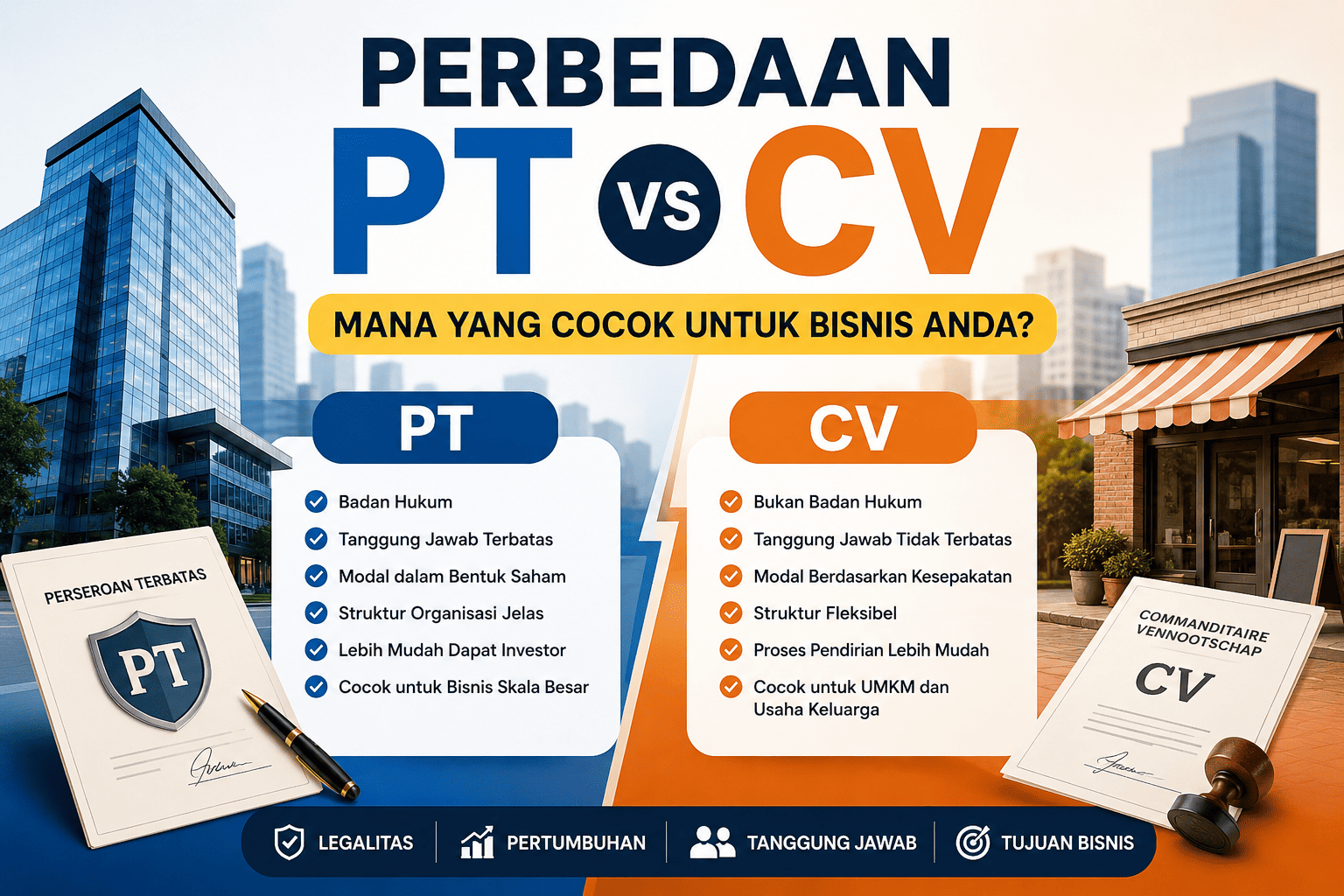 Perbedaan PT dan CV: Mana yang Cocok untuk Bisnis Anda?